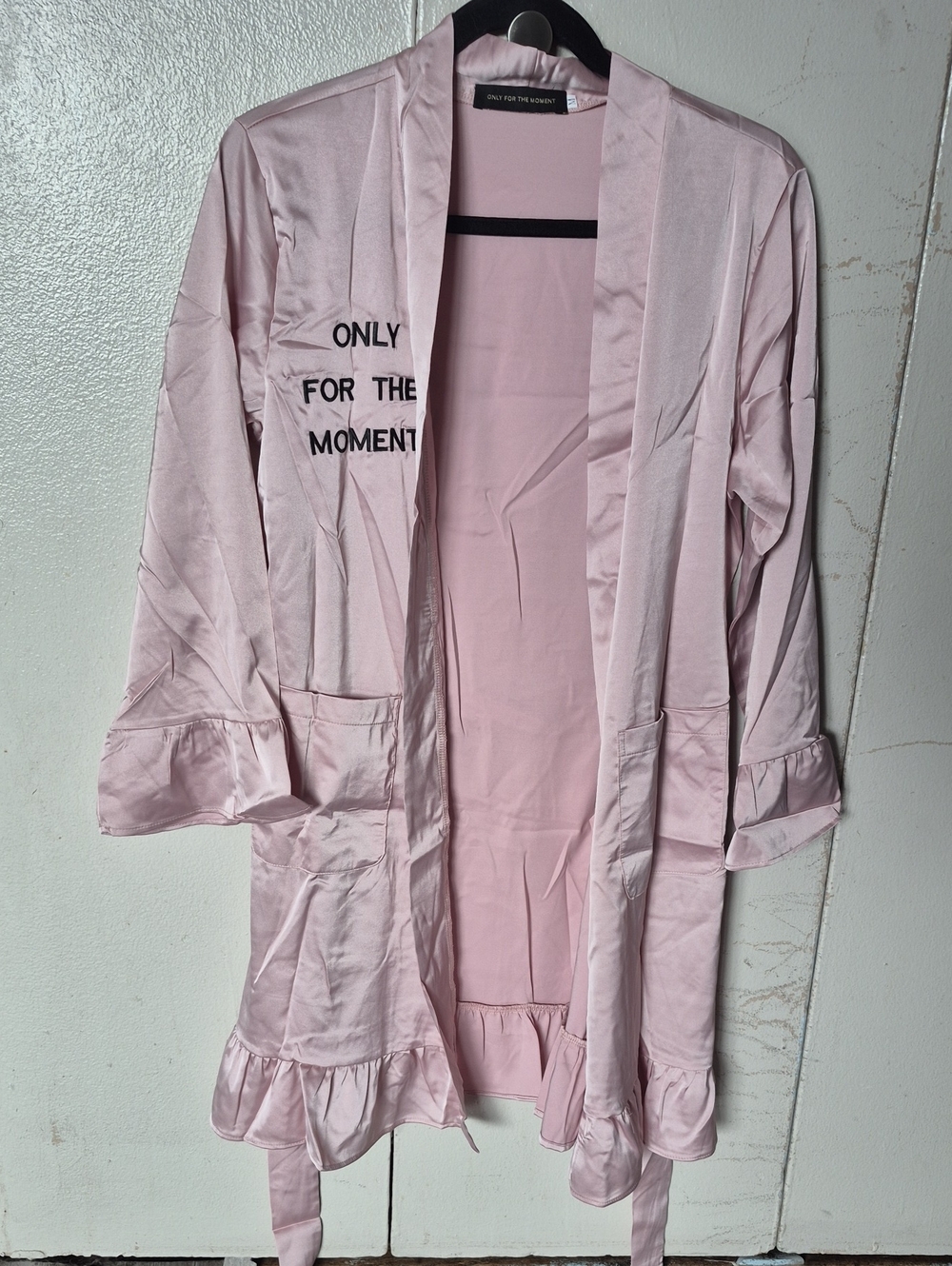 Satin Ruffle-Trim Robe - Light Pink